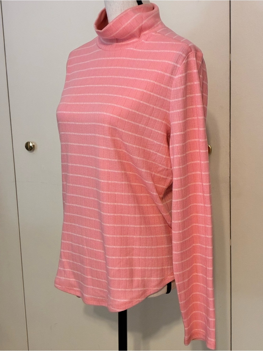 Talbots Coral and White Stripe Light Turtleneck Long-Sleeve Top